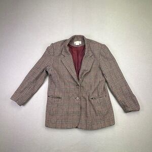 White Stag Women's Houndstooth Blazer Jacket Burgundy Lining Classic Fit Size 12